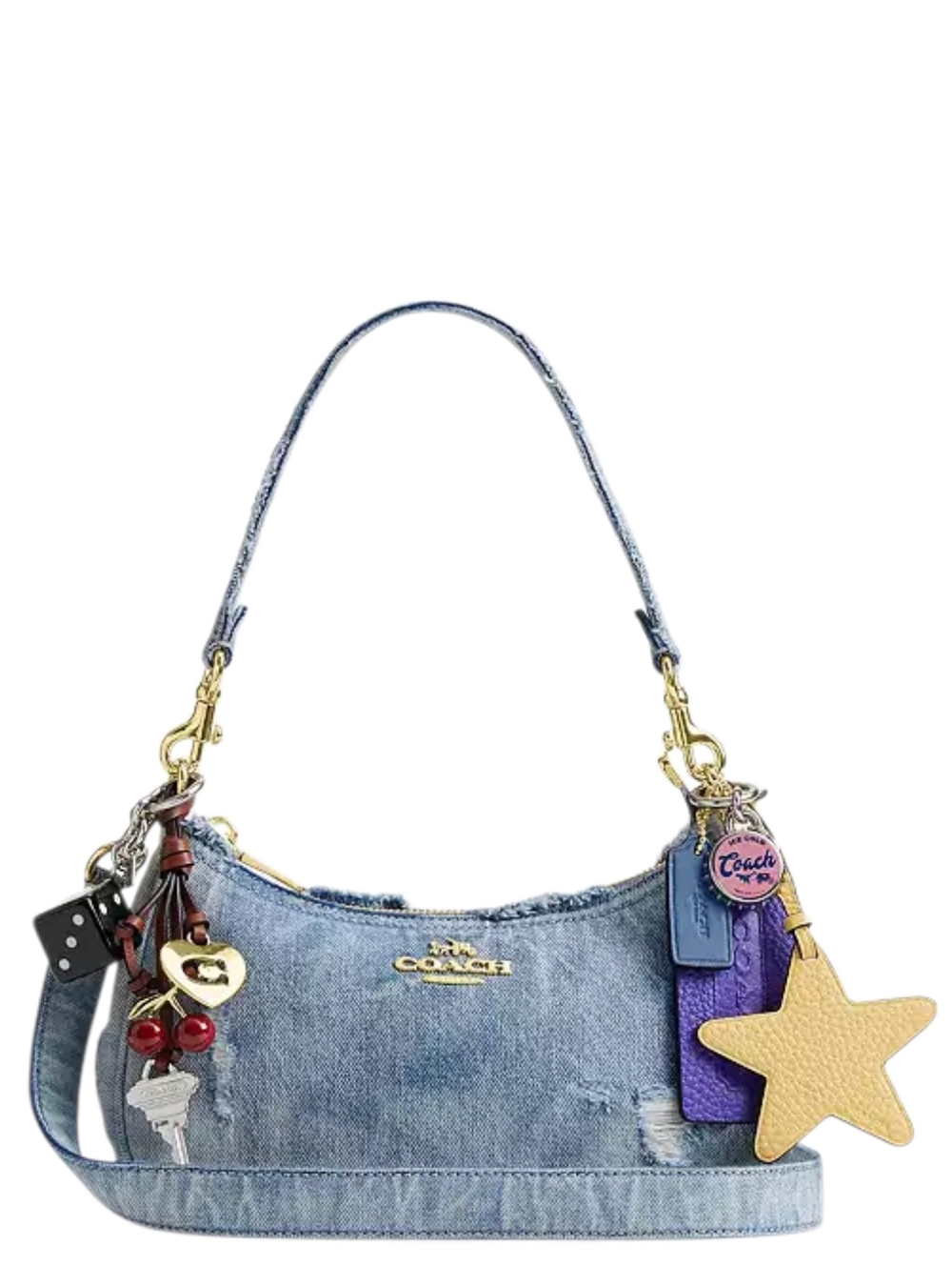 Coach Loved Denim Shoulder Bag with Decorative Charms - NEW - Picture 8 of 13
